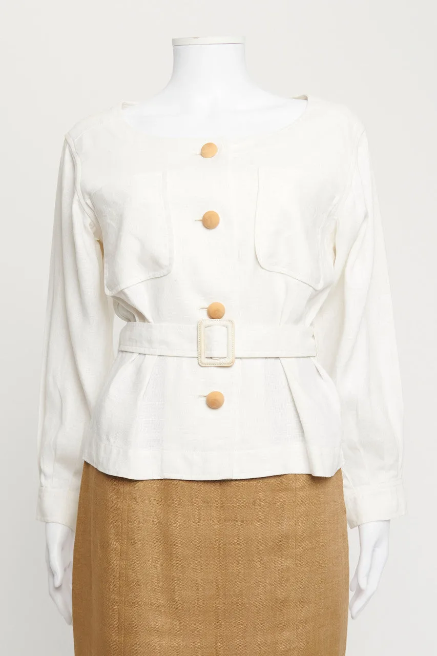 Vintage White Linen Preowned Skirt Suit with Belt