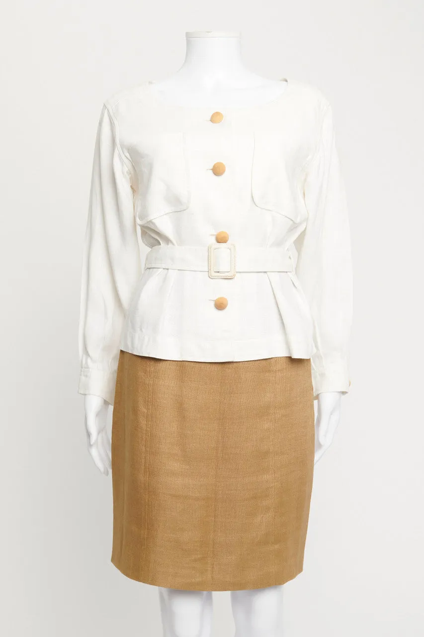 Vintage White Linen Preowned Skirt Suit with Belt