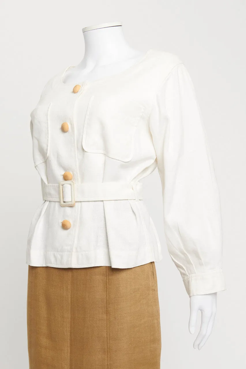 Vintage White Linen Preowned Skirt Suit with Belt