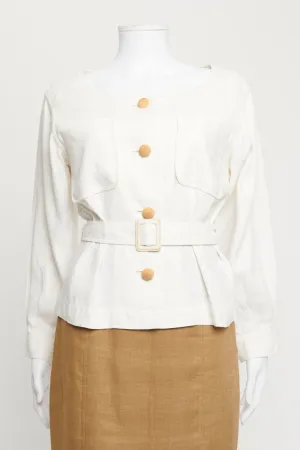 Vintage White Linen Preowned Skirt Suit with Belt