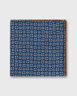 Wool/Silk Print Pocket Square in Marine/Sky/Umber Mosaic