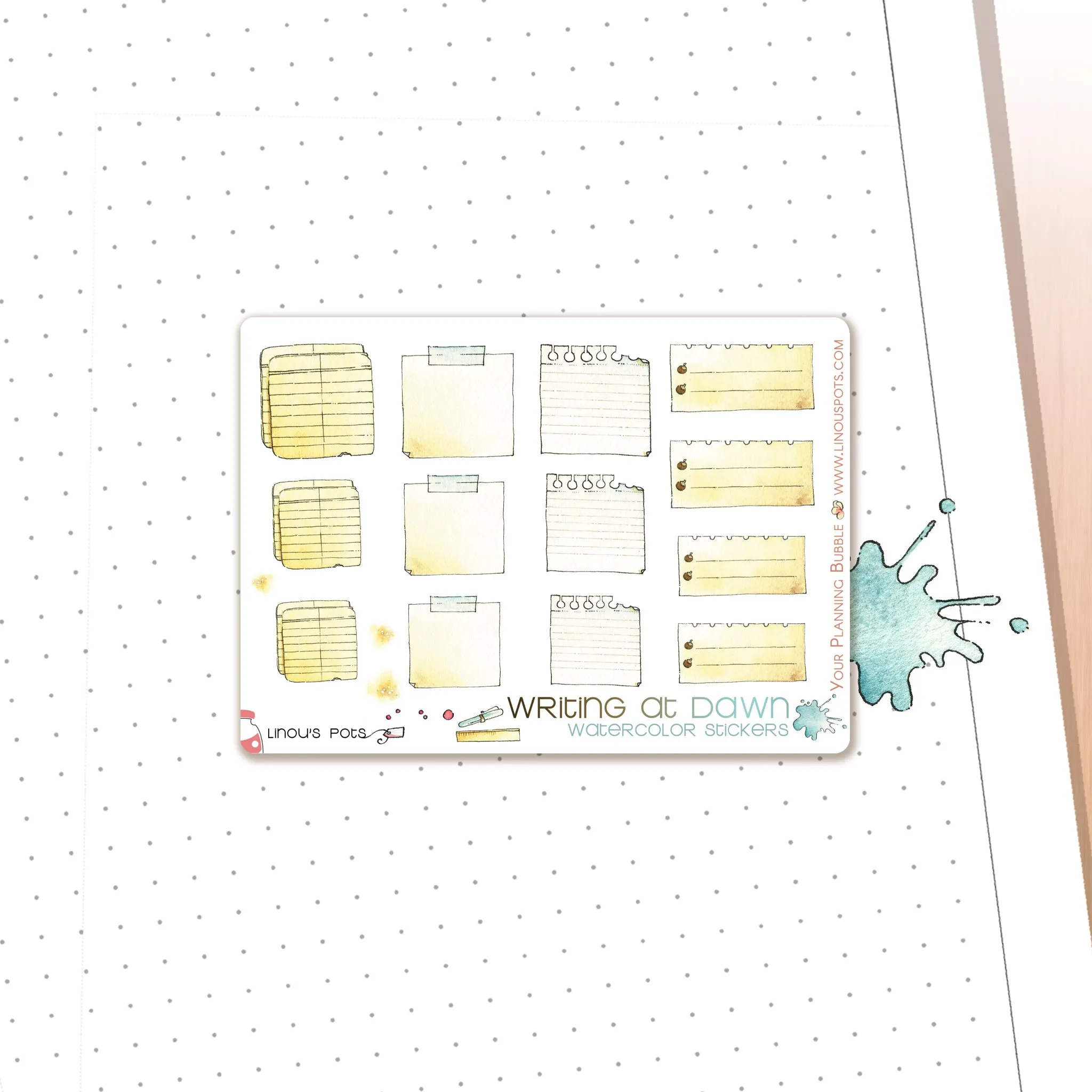 Writing At Dawn - Watercolor Planner Stickers MINI -  Post-its