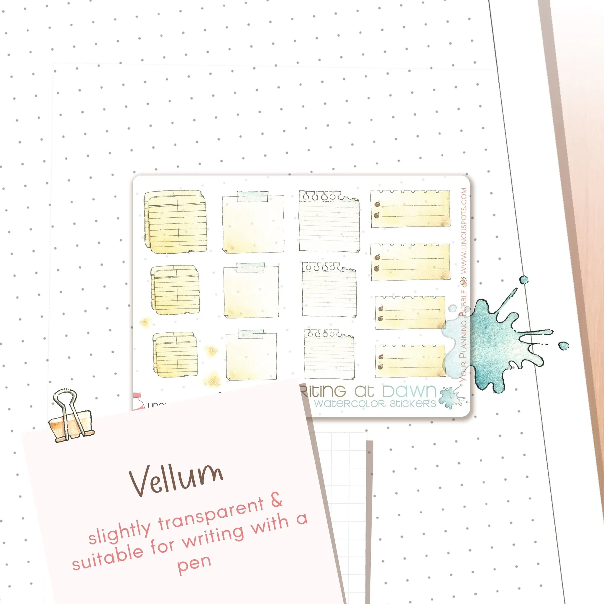 Writing At Dawn - Watercolor Planner Stickers MINI -  Post-its